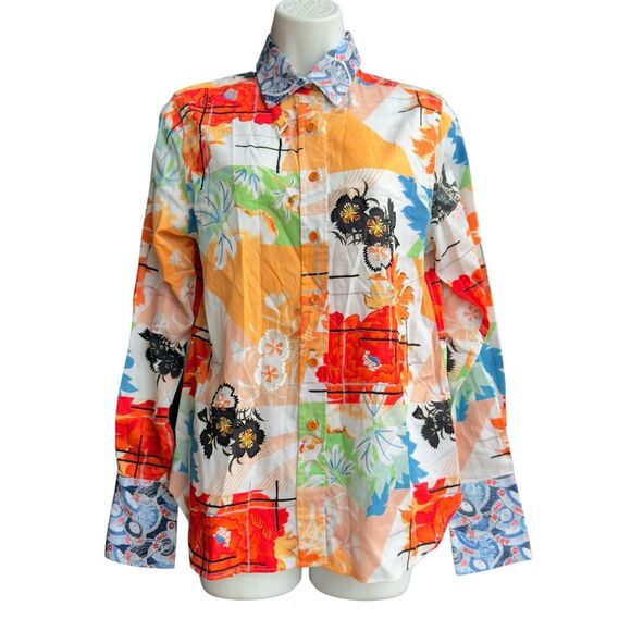 Robert Graham Floral Print Shirt Multicolor Women’s M Long Sleeve Retro Tropical - Picture 1 of 7
